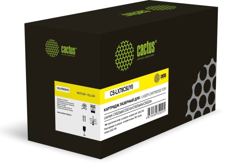 Картридж Cactus 78C5UY0/78C5UYE (CS-LX78C5UY0) Yellow для Lexmark CX622ade/ CS521dn/ CX625adhe/ CS622de, жёлтый, увеличенный, 7000 стр.