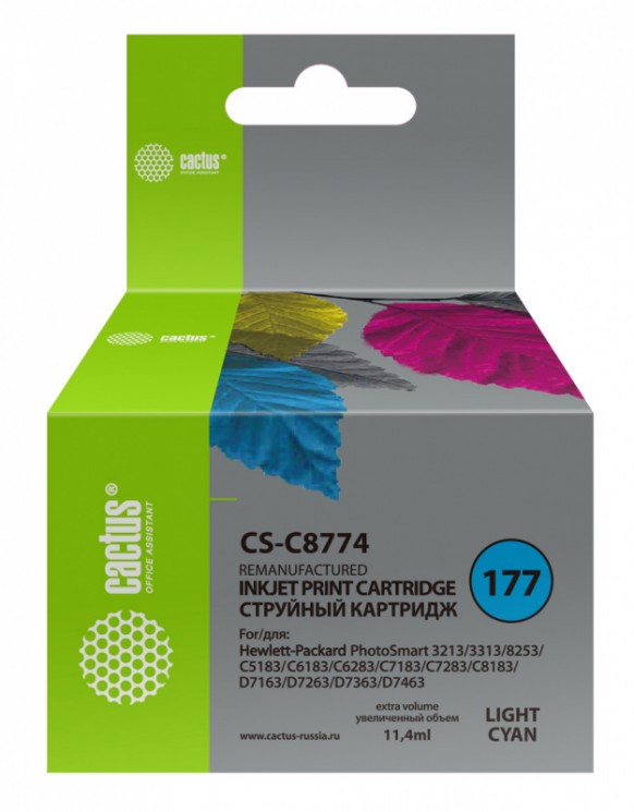 Картридж струйный Cactus CS-C8774 №177 светло-голубой (11.4мл) для HP PS 3213/3313/8253/C5183/C6183/C6283/C7183/C7283/C8183/D7163/D7263/D7363/D7463