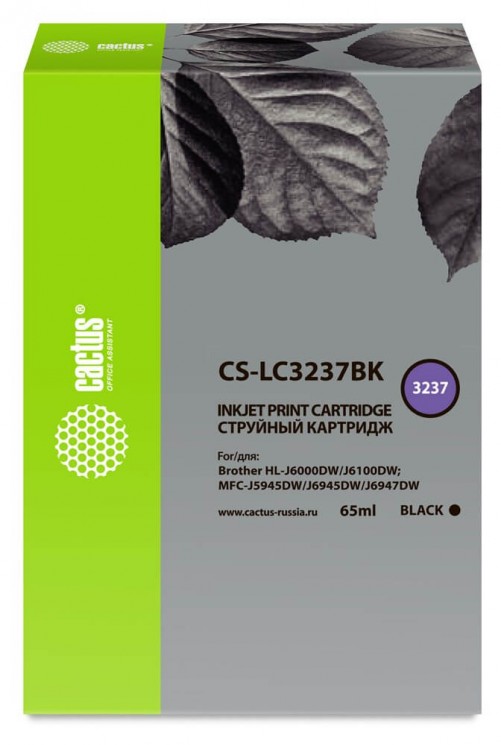 Картридж струйный Cactus CS-LC3237BK для Brother HL-J6000DW/ J6100DW, Черный (65мл)
