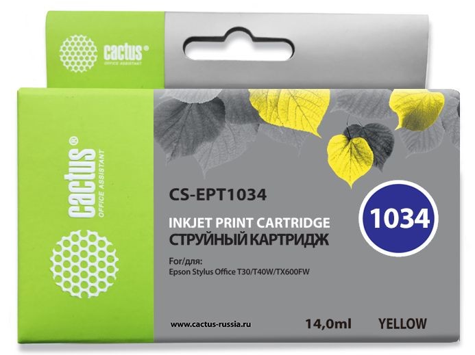 Картридж струйный Cactus CS-EPT1034 желтый (14мл) для Epson Stylus Office T1100/TX510/TX510fn/TX550/TX550w