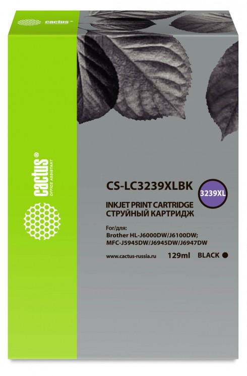Картридж струйный Cactus CS-LC3239XLBK для Brother HL-J6000DW/ J6100DW, Черный (129 мл)