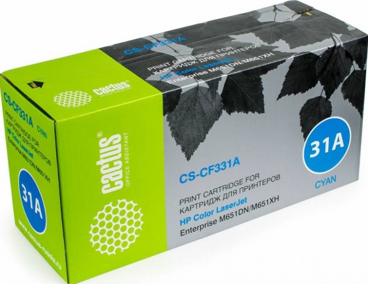 Картридж лазерный Cactus CF331A (CS-CF331A) для принтеров HP Color LaserJet M651dn/ M651n/ M651xh голубой 15000 страниц