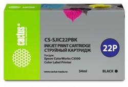 Картридж струйный Cactus CS-SJIC22PBK для притеров Epson ColorWorks C3500 черный, 34 мл