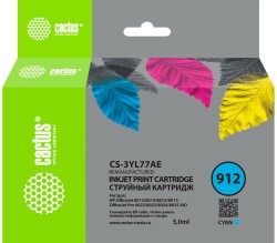 Картридж струйный Cactus 912 (CS-3YL77AE) для принтеров HP OfficeJet 8010/ 8012/ 8013/ 8014/ 8015/ 8020/ 8025, голубой, 5 мл
