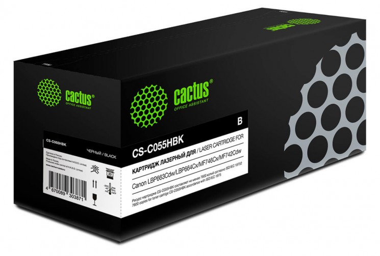 Картридж лазерный Cactus CS-C055HBK для принтеров Canon LBP663Cdw/ LBP664Cx/ MF746Cx/ MF742Cdw/ MF744Cdw, черный 7900 страниц