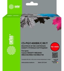 Картридж струйный Cactus PGI-1400 (CS-PGI1400BK/C/M/Y) для принтеров Canon MB2050/ MB2350/ MB2040/ MB2340, набор 4 цвета, 72 мл