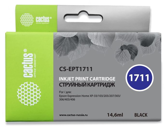 Картридж струйный Cactus CS-EPT1711 черный (14.6мл) для Epson XP-33/103/203/207/303/306/403/406
