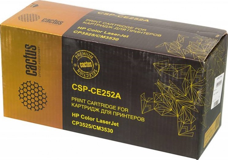 Картридж лазерный Cactus CE252A (CSP-CE252A) для принтеров HP Color LaserJet CP3525/ CM3530 желтый 10500 страниц