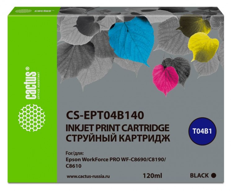 Картридж струйный Cactus CS-EPT04B140 (T04B1) для Epson WorkForce Pro WF-C8190/ WF-C8690, Черный (120 мл)