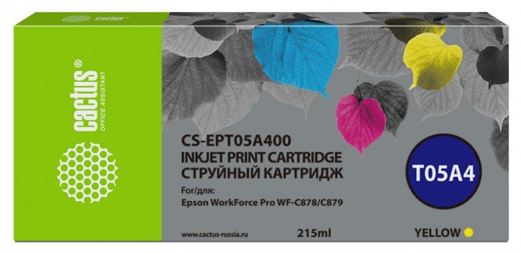 Картридж струйный Cactus CS-EPT05A400 (T05A4) для Epson WorkForce Pro WF-C878/ C879, Желтый (215 мл)