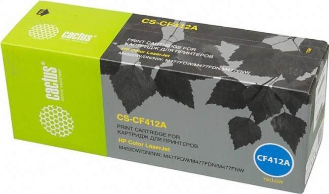 Картридж лазерный Cactus CF412A (CS-CF412A) для принтеров HP LaserJet M452DW/ DN/ NW M477FDW/ M477FDN/ M477FNW желтый 2300 страниц
