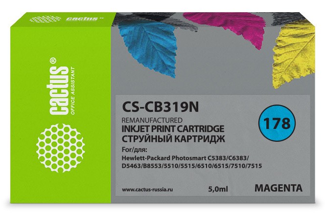 Картридж струйный Cactus CS-CB319N(CS-CB319) №178 пурпурный (5мл) для HP PS B8553/C5383/C6383