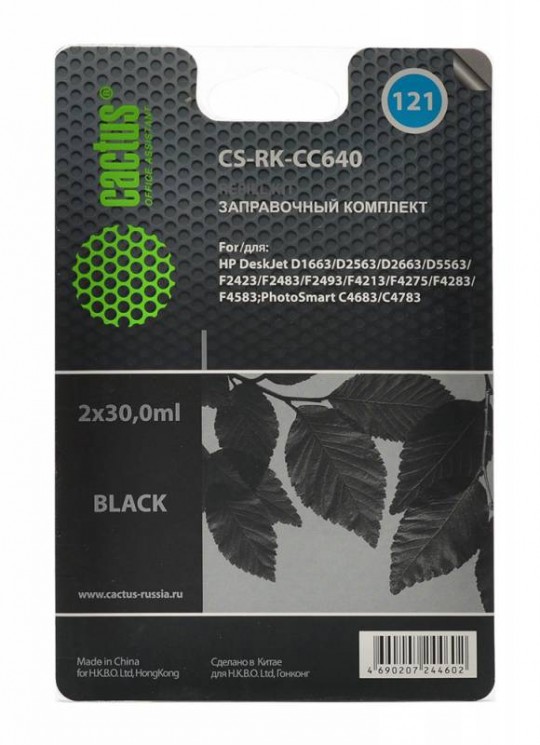 Заправочный набор Cactus CS-RK-CC640 черный 60мл для HP DJ D1663/D2563/D2663/D5563