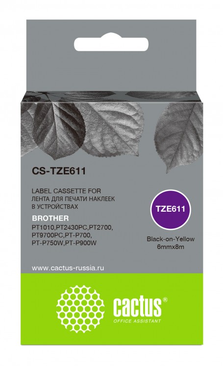 Картридж ленточный Cactus CS-TZE611 черный для Brother 1010/ 1280/ 1280VP/ 2700VP
