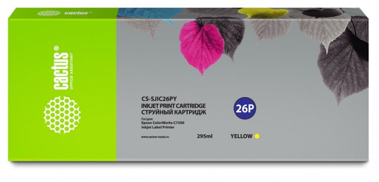 Картридж струйный Cactus CS-SJIC26PY для Epson ColorWorks TM-C7500, Желтый (295 мл)