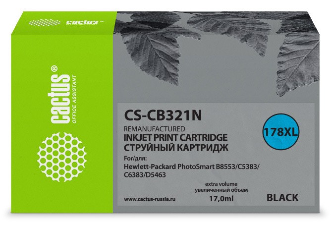 Картридж струйный Cactus CS-CB321N(CS-CB321) №178XL черный (17.0мл) для HP PS B8553/C5383/C6383/D5463