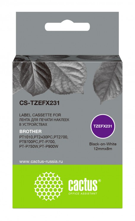 Картридж ленточный Cactus CS-TZEFX231 черный для Brother 1010/ 1280/ 1280VP/ 2700VP