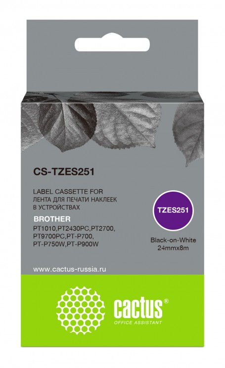 Картридж ленточный Cactus CS-TZES251 черный для Brother 1010/ 1280/ 1280VP/ 2700VP