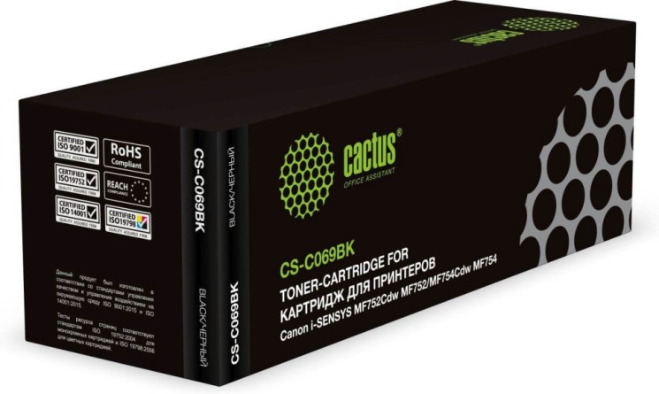 Картридж Cactus 069Bk (CS-C069BK) Black для Canon i-Sensys MF752Cdw/ MF754Cdw, чёрный, 1900 стр.