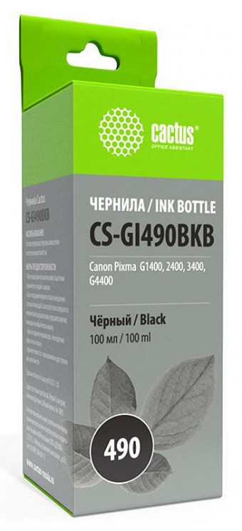 Чернила Cactus CS-GI490BKB черный 100мл для Canon Pixma G1400/G2400/G3400