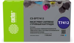 Картридж струйный Cactus T7412 (CS-EPT7412) для принтеров Epson SureColor SC-F6000/ 6200/ 7000, голубой, 1000 мл