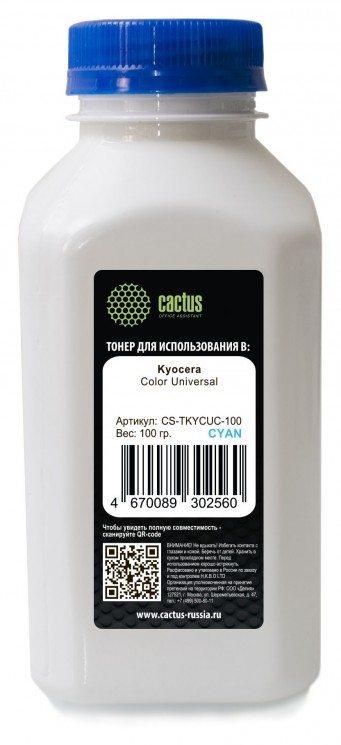 Тонер Cactus CS-TKYCUC-100 для заправки картриджей Kyocera Color Universal голубой, флакон, 100 г
