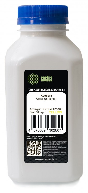 Тонер Cactus CS-TKYCUY-100 для заправки картриджей Kyocera Color Universal желтый, флакон, 100 г