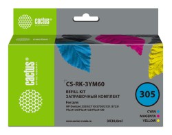 Заправочный набор Cactus №305 (CS-RK-3YM60) для принтеров HP DeskJet 2710/ 2120/ 2721/ 2722, многоцветный, 3x30 мл