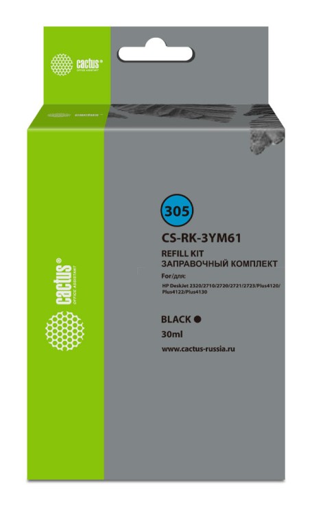 Заправочный набор Cactus №305 (CS-RK-3YM61) для принтеров HP DeskJet 2710/ 2120/ 2721/ 2722, черный, 30 мл