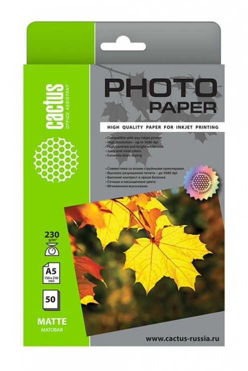 Фотобумага Cactus CS-MA523050 A5/230г/м2/50л./белый матовое для струйной печати