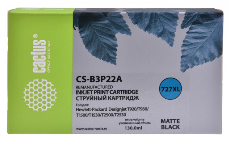 Картридж струйный Cactus №727 CS-B3P22A черный матовый (130мл) для HP DJ T920/T1500/T2530