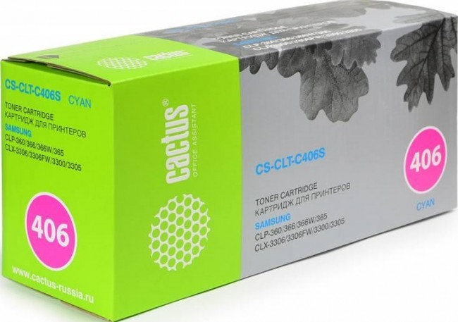 Картридж лазерный Cactus CLT-C406S (CS-CLT-C406S) для принтеров Samsung CLP-360/ 365/ CLX-3300/ 3305 голубой 1000 страниц