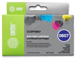 Картридж струйный Cactus CS-EPT0807 черный/желтый/голубой/пурпурный/светло-голубой/светло-пурпурный набор (68.4мл) для Epson St Ph P50