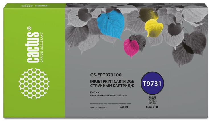 Картридж струйный Cactus T9731 (CS-EPT973100) для принтеров Epson WorkForce WF-C869RD3TWFC/ WF-C869RDTWF, черный, 540 мл