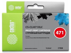 Картридж струйный Cactus CS-CLI471XLC голубой (10.8мл) для Canon TS5040/MG5740/MG6840/MG7740