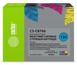 Картридж струйный Cactus CS-C8766 №135 многоцветный (18мл) для HP DJ 5743/6543/6843/DJ 6213/7313/7413/6313/7213/7313/7413/K7103/PS 2573/2613/2713/8053/8153/8453/8753/D5063/Pro B8353