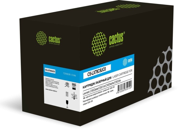 Картридж Cactus 78C5UC0/78C5UCE (CS-LX78C5UC0) Cyan для Lexmark CX622ade/ CS521dn/ CX625adhe/ CS622de, голубой, увеличенный, 7000 стр.